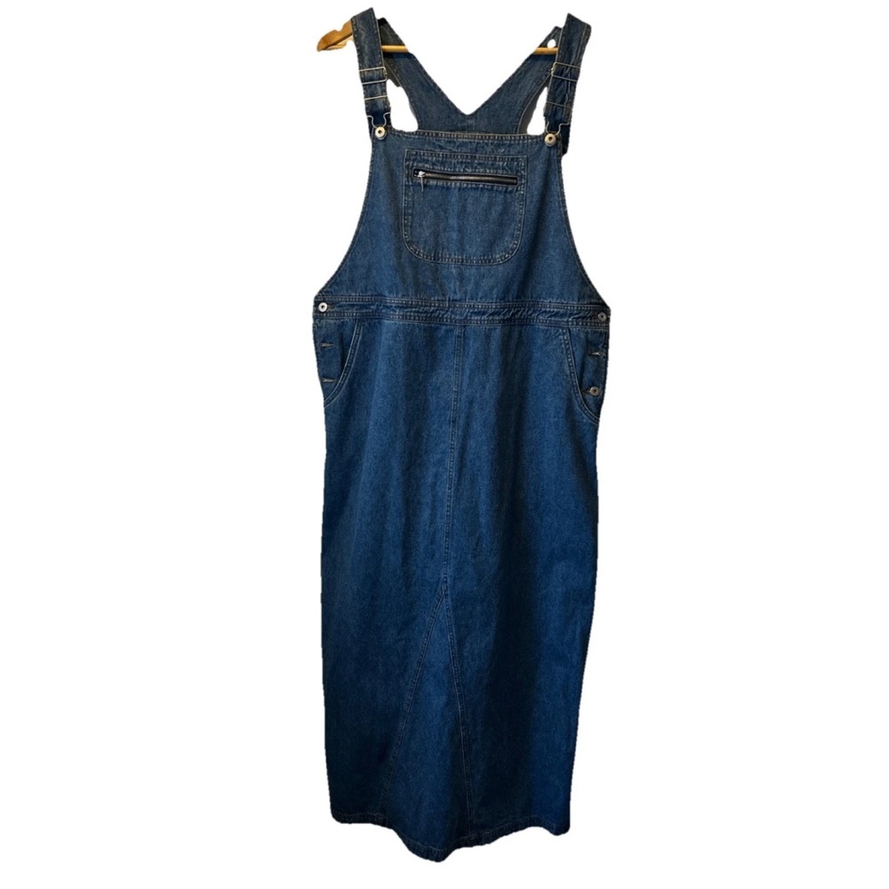 VTG 90s Crossing Point Denim Bib Overall Dress Size L Modest Teacher Cottagecore